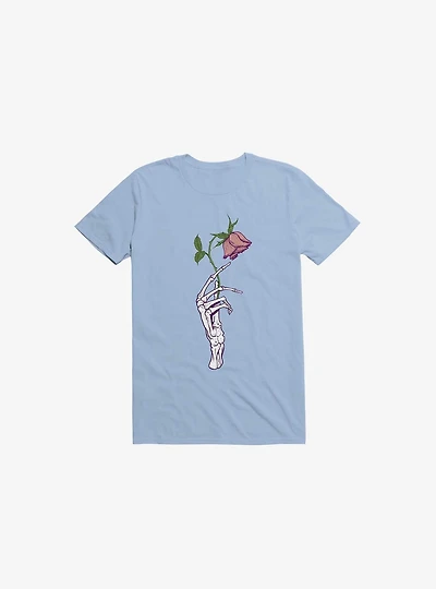 The Dead Rose Skeleton Hand Light Blue T-Shirt