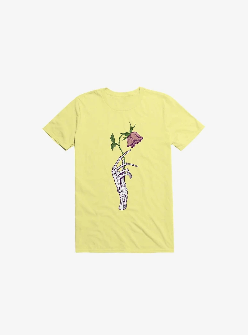 The Dead Rose Skeleton Hand Corn Silk Yellow T-Shirt