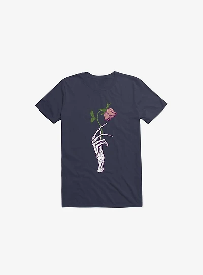 The Dead Rose Skeleton Hand Navy Blue T-Shirt