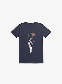 The Dead Rose Skeleton Hand Navy Blue T-Shirt