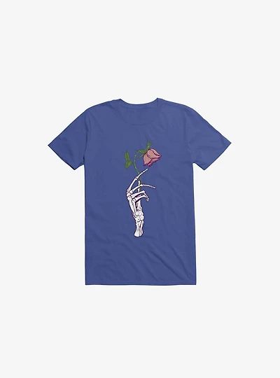 The Dead Rose Skeleton Hand Royal Blue T-Shirt