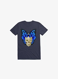 Wings Of Death Butterfly Skull Navy Blue T-Shirt