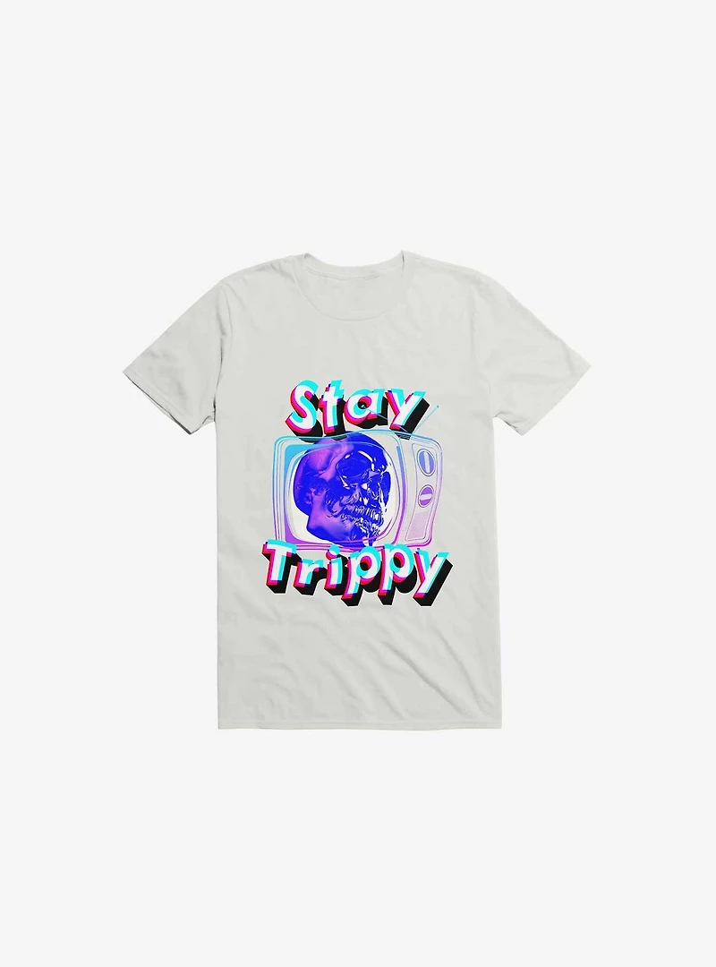 Stay Trippy Cute Retro Aesthetic Universal Vibe Skull White T-Shirt