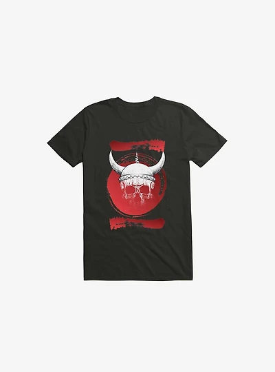 White Trippy Viking Helmet Smears Black T-Shirt