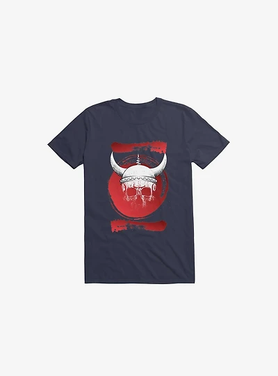 White Trippy Viking Helmet Smears Navy Blue T-Shirt