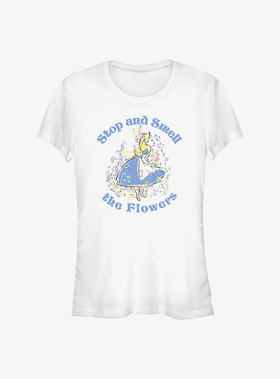 Disney Alice Wonderland Stop And Smell The Flowers Girls T-Shirt