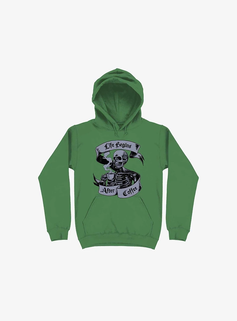 Beans & Bones Coffee Skeleton Kelly Green Hoodie