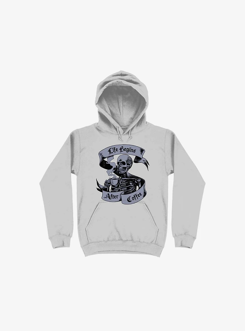 Beans & Bones Coffee Skeleton Silver Hoodie
