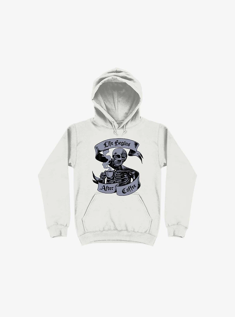 Beans & Bones Coffee Skeleton White Hoodie