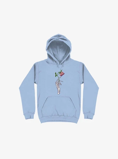 The Dead Rose Skeleton Hand Light Blue Hoodie