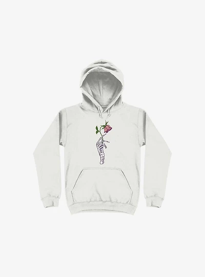 The Dead Rose Skeleton Hand White Hoodie