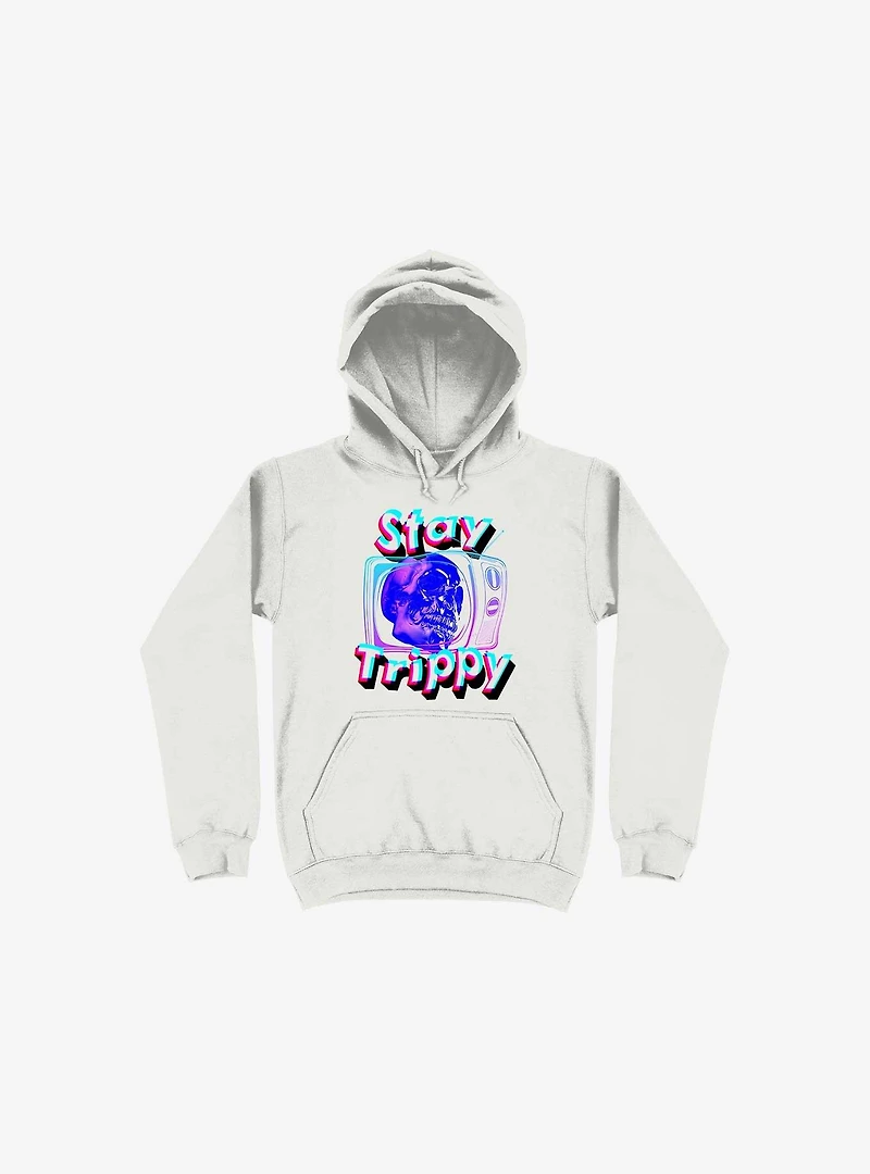 Stay Trippy Cute Retro Aesthetic Universal Vibe Skull White Hoodie