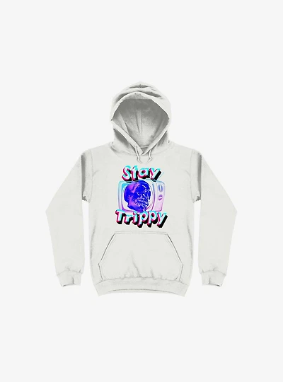 Stay Trippy Cute Retro Aesthetic Universal Vibe Skull White Hoodie