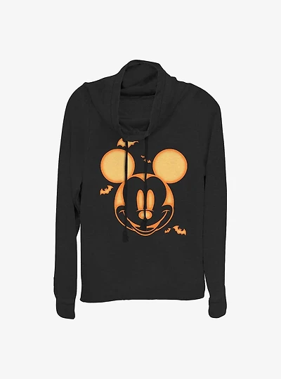 Disney Mickey Mouse Pumpkin Womens Cowlneck Long-Sleeve Top