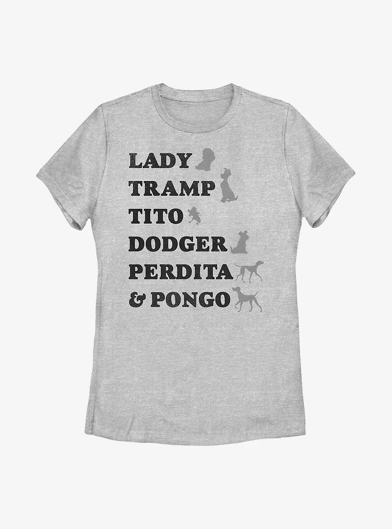 Disney Dogs Name Stack Womens T-Shirt