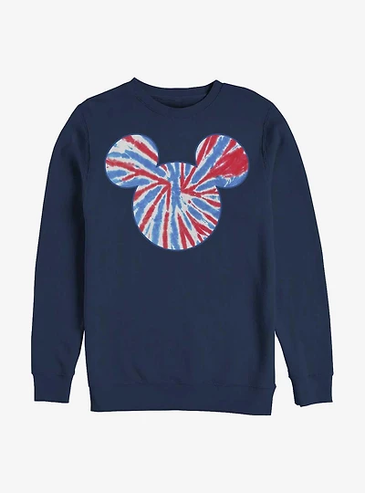 Disney Mickey Mouse Tie Dye Red White Blue Crew Sweatshirt