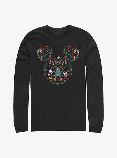 Disney Mickey Mouse & Minnie Holiday Icon Ear Fill Long-Sleeve T-Shirt