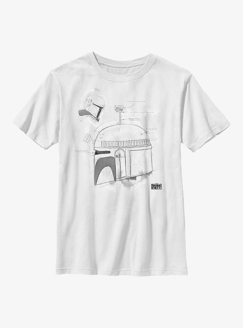 Star Wars: The Book Of Boba Fett Grayscale Helmet Sketch Youth T-Shirt