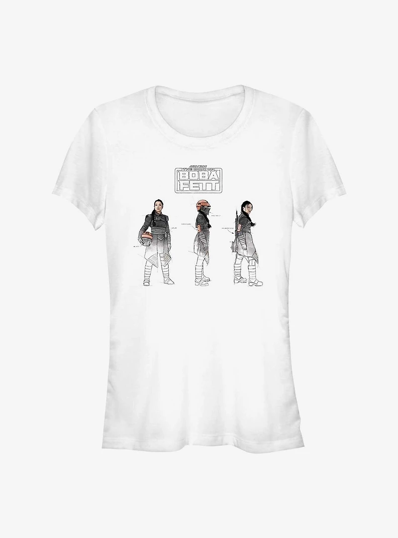 Star Wars The Book Of Boba Fett Fennec Painted Sketches Girls T-Shirt
