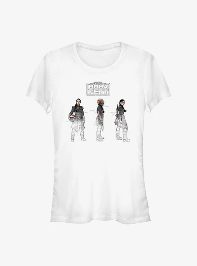 Star Wars The Book Of Boba Fett Fennec Painted Sketches Girls T-Shirt