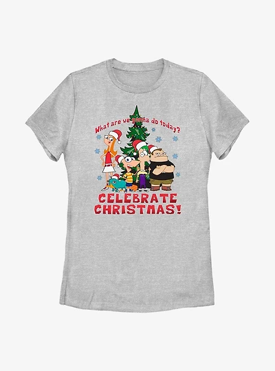 Disney Phineas And Ferb Celebrate Christmas Womens T-Shirt