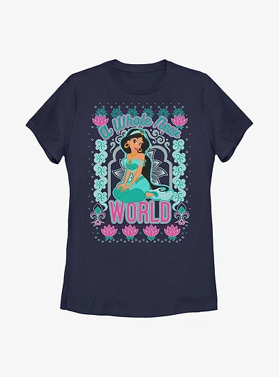 Disney Aladdin Jasmine A Whole New World Pattern Womens T-Shirt