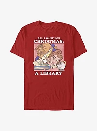 Disney Beauty And The Beast A Library Christmas Present T-Shirt