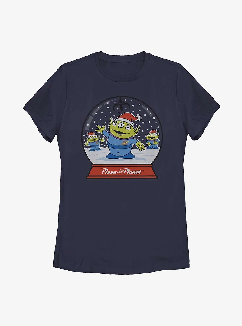 Disney Pixar Toy Story Pizza Planet Aliens Snow Globe Womens T-Shirt