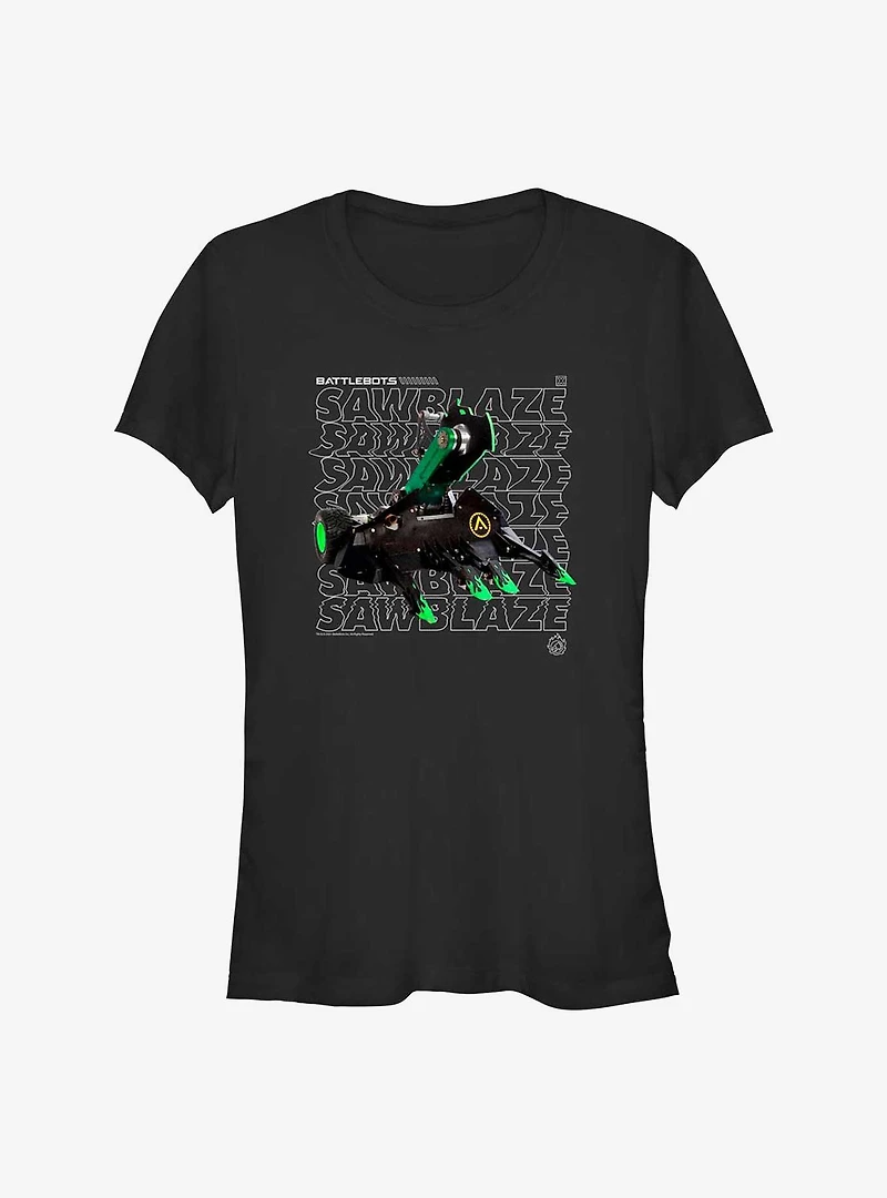 BattleBots Sawblaze Hero Stack Text Girls T-Shirt