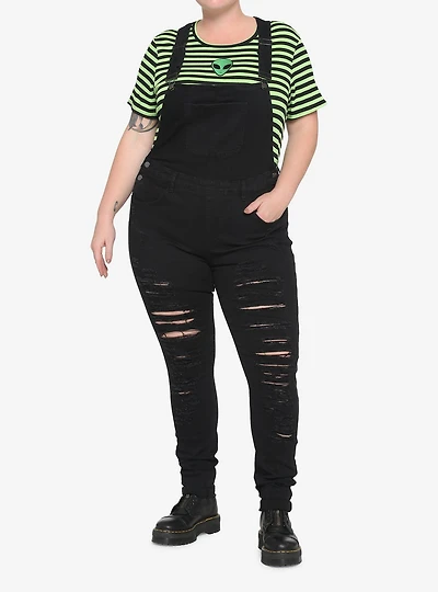 Black Destructed Girls Denim Overalls Plus Size