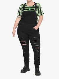 Black Destructed Girls Denim Overalls Plus Size