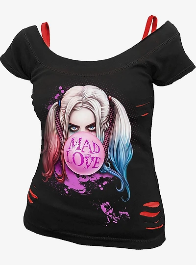 DC Comics Harley Quinn Mad Love 2 In 1 Distressed Top