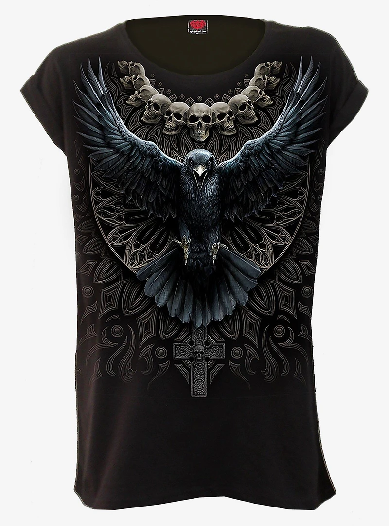 Raven Skull Turnup Sleeve Loose Fit Tee