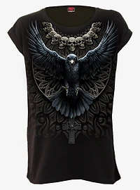 Raven Skull Turnup Sleeve Loose Fit Tee