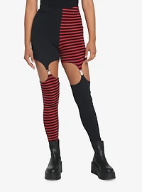 Black & Red Split Garter Leggings