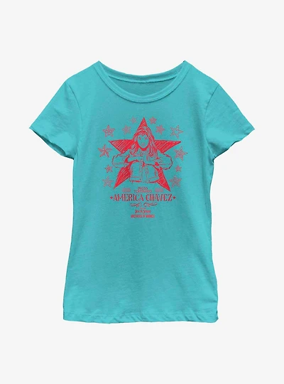 Marvel Doctor Strange Multiverse Of Madness Doodle America Chavez Youth Girls T-Shirt