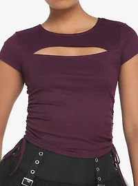 Purple Keyhole Double Ruched Girls Top