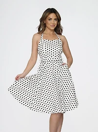 White Black Polka Dot Halter Dress
