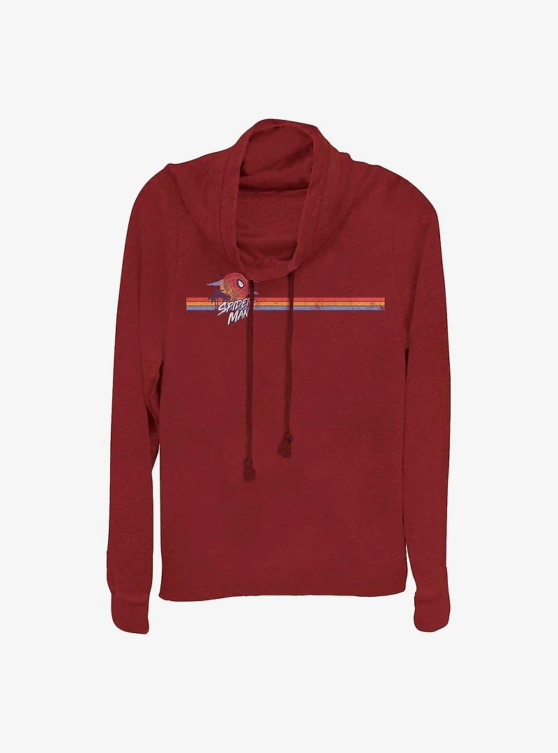Marvel Spider-Man Stripe Chest Hit Girls Cowl Neck Long Sleeve Top