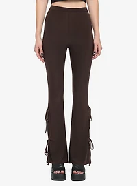 Brown Side Tie Flare Leggings
