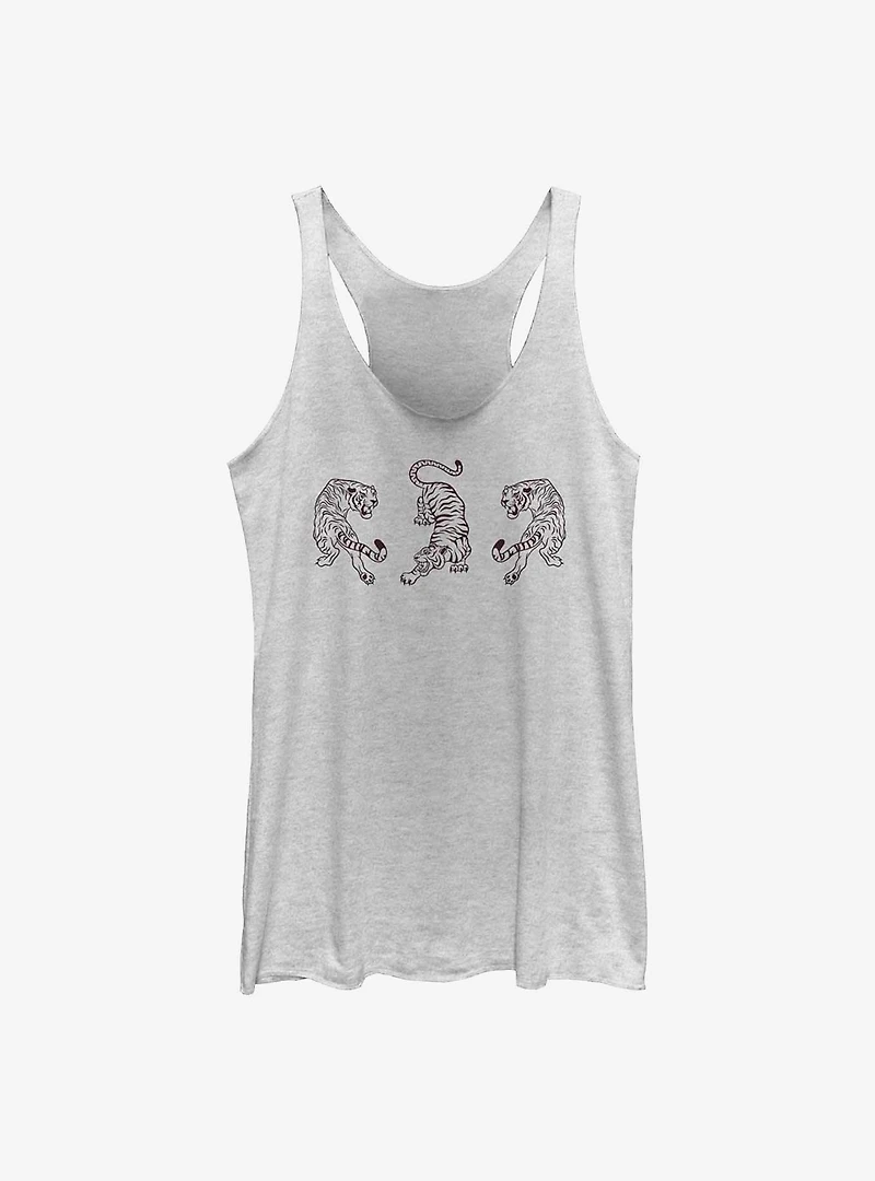 Three Tiger Black Outline Girls Tank