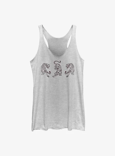 Three Tiger Black Outline Girls Tank