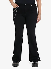 Black Side Chain Button Flare Pants Plus