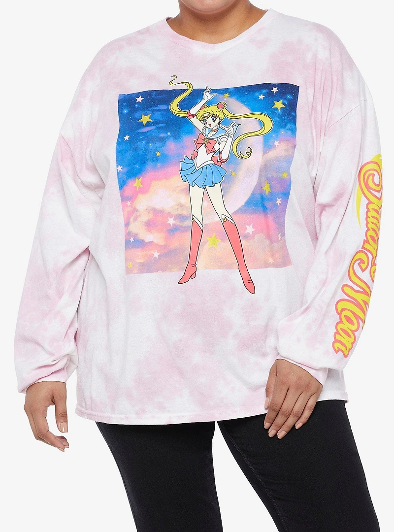Sailor Moon Galaxy Pink Tie-Dye Long-Sleeve Girls T-Shirt Plus Size