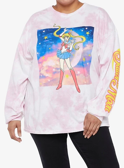 Sailor Moon Galaxy Pink Tie-Dye Long-Sleeve Girls T-Shirt Plus Size