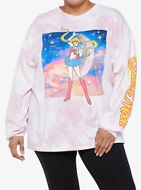 Sailor Moon Galaxy Pink Tie-Dye Long-Sleeve Girls T-Shirt Plus Size