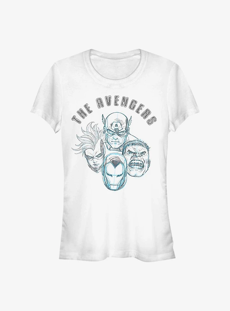 Marvel Avengers Heroes Faces Sketch Girls T-Shirt