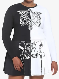 Black & White Split Rib Cage Girls Long-Sleeve T-Shirt Plus Size