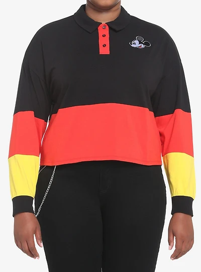 Disney Mickey Mouse Color-Block Girls Crop Long-Sleeve Polo Shirt Plus