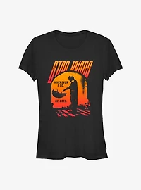 Star Wars The Mandalorian He Goes Girls T-Shirt